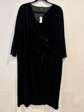 Talbots Black Velvet Shift Dress Womens Plus Size 2X Faux Wrap New